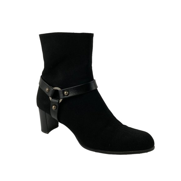 Stuart Weitzman Harness Black Heeled Booties Size 8.5M Gore-tex Leather - Picture 1 of 10